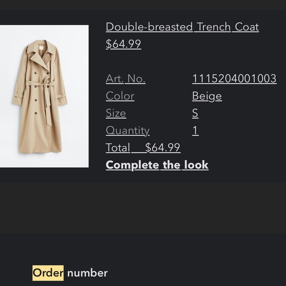 NWT! Beige H&M double breasted trench coat - small - Picture 3 of 5